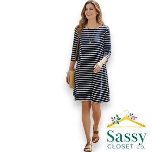 GAP Striped Cotton Modal T-Shirt Dress M 3/4 Sleeve Pockets EUC